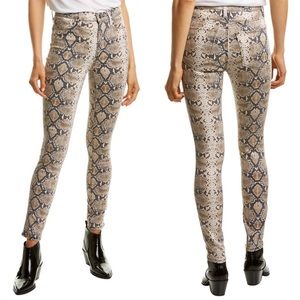 HUDSON JEANS BARBARA TAN PYTHON PRINT HIGH-RISE SUPER SKINNY ANKLE LEG JEAN